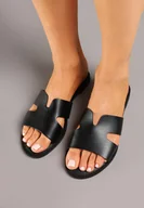 Klapki i japonki damskie - Czarne Klapki z Geometryczną Cholewką Antellis - miniaturka - grafika 1