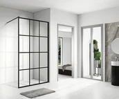 Ścianki i drzwi prysznicowe - Ścianka prysznicowa 100 cm czarna kratka szkło 8mm Swiss Liniger - miniaturka - grafika 1