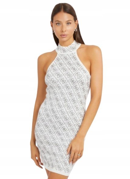 GUESS SUKIENKA MINI Z WISKOZY Z NADRUKIEM LOGO I GOLFEM XS GNA