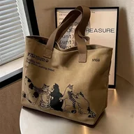 Torby i wózki na zakupy - Torba płócienna torebka na ramię BOHO KOTY KOTKI UROCZE KAWAII shopperka - miniaturka - grafika 1
