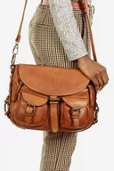 Torebki damskie - SERENELLA - Skórzana Włoska torebka listonoszka z kieszeniami  handmade bag camel - miniaturka - grafika 1