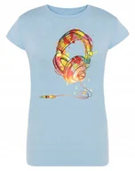 Koszulki i topy damskie - T-Shirt damski nadruk kolorowe SŁUCHAWKI r.M - miniaturka - grafika 1