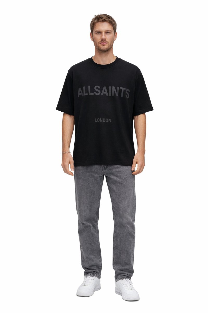 ALL SAINTS CZARNY T SHIRT BAWEŁNIANY Z NADRUKIEM LONDON L 1I1E