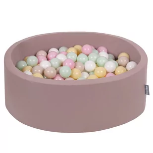 KiddyMoon Suchy basen okrągły z piłeczkami 7cm wrzosowy: pastelowy beż-pastelowy żółty-biały-mięta-pudrowy róż 90x30cm/300piłek Zabawka basen piankowy - Zabawki do kąpieli - miniaturka - grafika 1