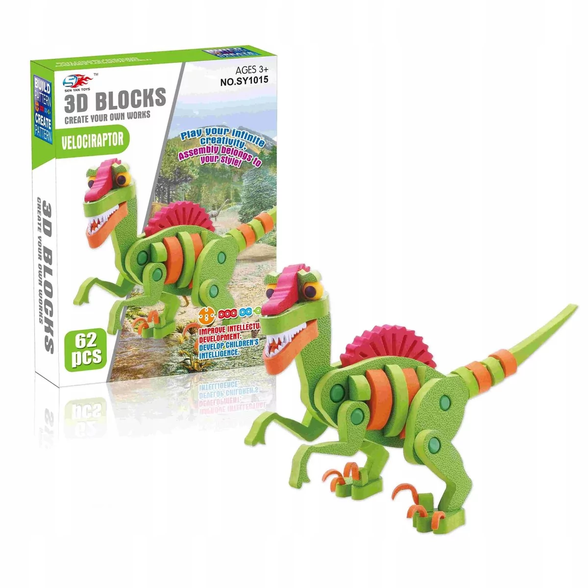 VELOCIRAPTOR DINOZAUR KLOCKI PIANKOWE PUZZLE