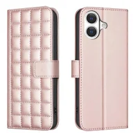Portfele - Kompatybilny ze skórzanym etui na iPhone 17 BINFEN COLOR Square Grid Portfel Stojak na telefon RóżoweZłoto - miniaturka - grafika 1