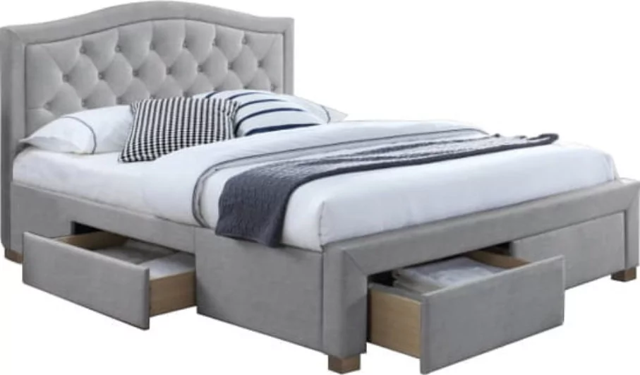 Łóżko tapicerowane z szufladami szare/Dąb 140x200