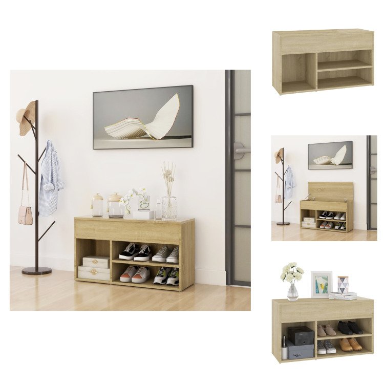 vidaXL Ławka na buty dąb sonoma 80x30x45 cm materiał drewnopochodny - Stojaki i szafki na buty