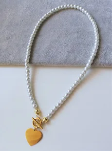 naszyjnik perły 6mm DUŻE SERCE złota stal 42cm - Naszyjniki - miniaturka - grafika 1