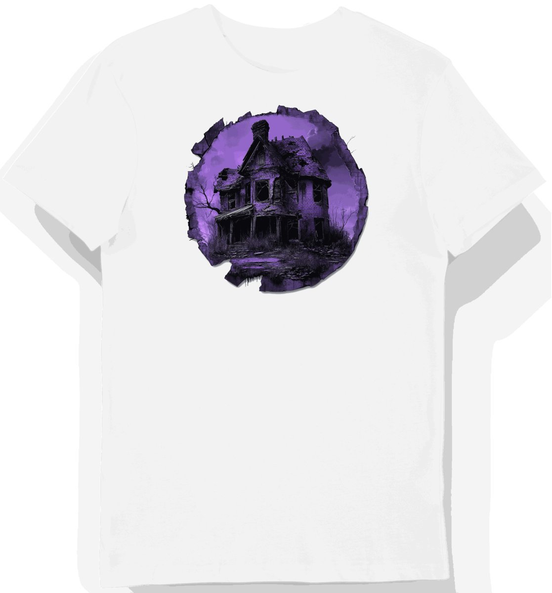Koszulka męska biała z motywem nawiedzonego domu (42) M