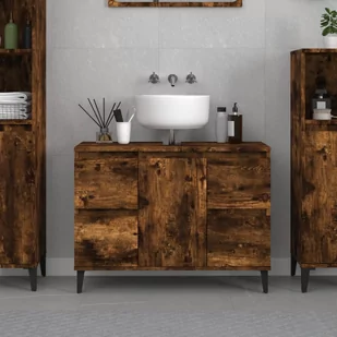 vidaXL Szafka pod umywalkę, przydymiony dąb, 80x33x60 cm - Toaletki - miniaturka - grafika 1