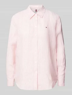 Koszule damskie - Bluzka lniana ze wzorem w paski - grafika 1