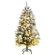 Choinki - vidaXL Sztuczna choinka na zawiasach, 150 lampek LED i bombki, 150 cm - miniaturka - grafika 1