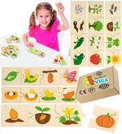 Zabawki sensoryczne - JAK ROSNĄ ROŚLINY ZWIERZĘTA drewniane puzzle edukacyjne Pomoce Dydaktyczne Viga 18m+ - miniaturka - grafika 1