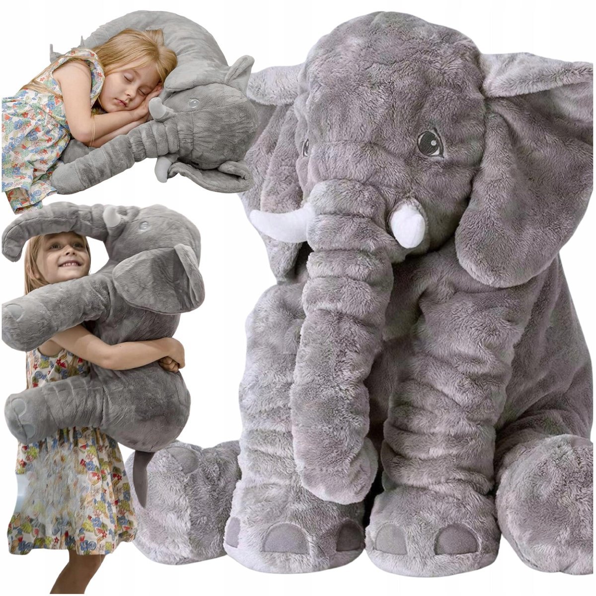 Słoń Maskotka Pluszak Duży Pluszowy Miś Poduszka Przytulanka Miękki Słonik