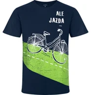 Koszulki męskie - Męski t-shirt z krótkim rękawem, z rowerem, granatowy - miniaturka - grafika 1