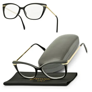 Plusy +3.00 damskie okulary do czytania korekcyjne Kocie Oczy ST327 czarno-złote - Okulary korekcyjne, oprawki, szkła - miniaturka - grafika 1
