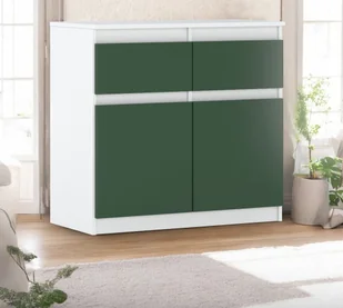 Komoda Wysoka 2 Szuflady Oleksa 80cm Pojemna Szafka Biała Butelkowa Zieleń - Komody - miniaturka - grafika 1
