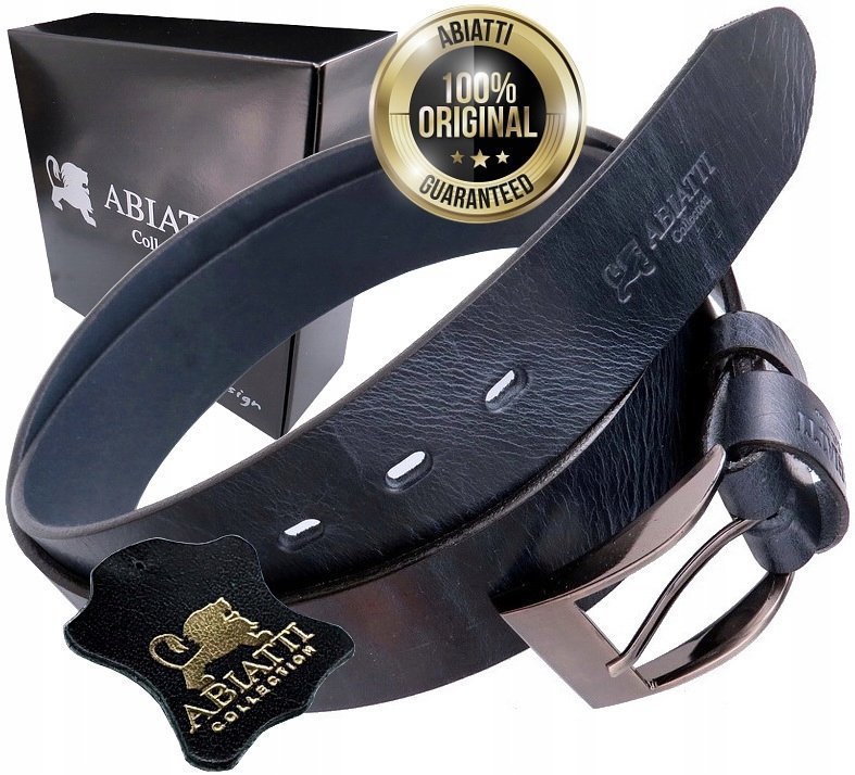 2X SKÓRZANY PASEK MĘSKI DO SPODNI ABIATTI SZEROKI PAS GRANATOWY GRUBA SKÓRA