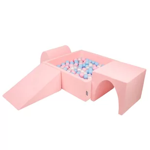 KiddyMoon Piankowy plac zabaw PPZP-KW30D-124 z piłeczkami różowy: babyblue-pudrowy róż-perła basen 300/klin L/górka/tunel - Suche baseny - miniaturka - grafika 1