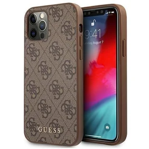 Guess Etui do iPhone 12 Pro Max 6,7" brązowy hardcase 4G Metal Gold Logo - Etui i futerały do telefonów - miniaturka - grafika 1