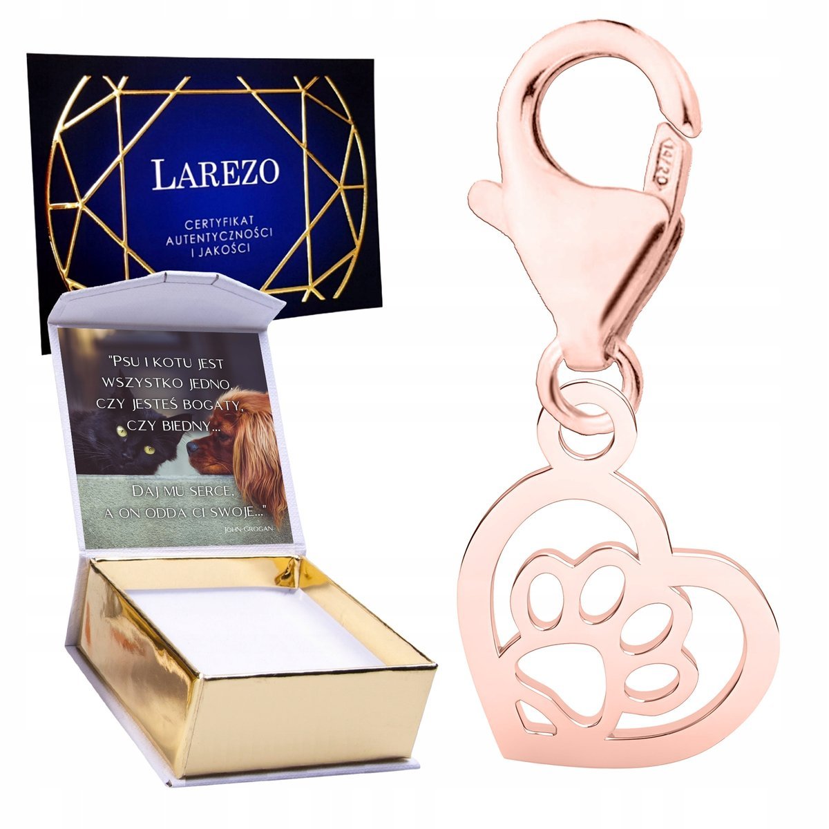 ZAWIESZKA 925 POZŁACANA 18K Psia Kocia Łapka Łapa Psa Kota Serduszko NADRUK