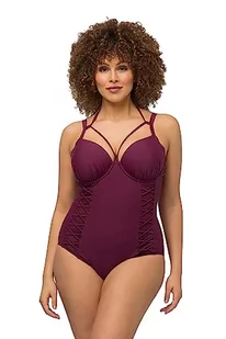 Ulla Popken, Damski kostium kąpielowy z fiszbinami i wiązaniem na szyi, czerwony (Weinrot) - Stroje kąpielowe - miniaturka - grafika 1