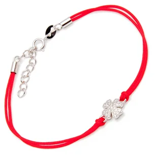 Srebrna bransoletka koniczyna czerwony sznurek - Bransoletki - miniaturka - grafika 1