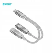 Akcesoria podróżnicze - BWOO BZ68 adapter 2w1 2x USB-C - jack 3.5mm szary - miniaturka - grafika 1
