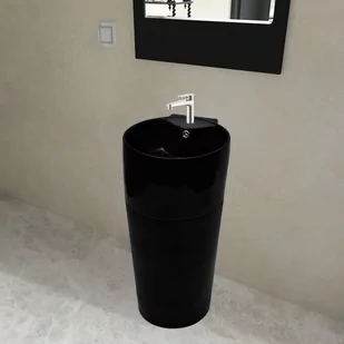 vidaXL Ceramiczna umywalka z otworem na kran oraz przelewem okrągła czarna - Umywalki - miniaturka - grafika 2