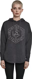 Bluzy damskie - Hoody MERCHCODE MERCHCODE Damska bluza z kapturem Linkin Park Oml Oversize z nadrukiem logo na taśmie szary antracyt S MC263 - grafika 1