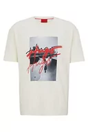 Koszulki męskie - HUGO Męski t-shirt oversize z bawełny organicznej z grafiką z logo, Open White118, L - miniaturka - grafika 1