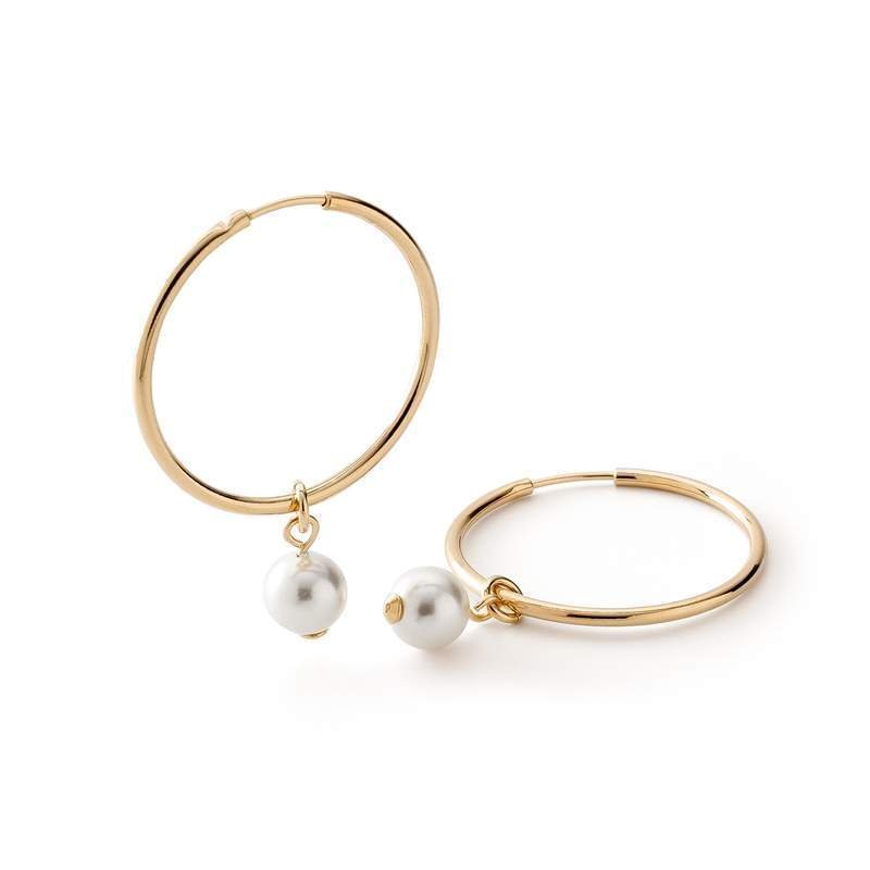 Srebrne kolczyki koła z białą perłą GAVBARI, srebro 925 : Srebro - kolor pokrycia - Pokrycie żółtym 18K złotem