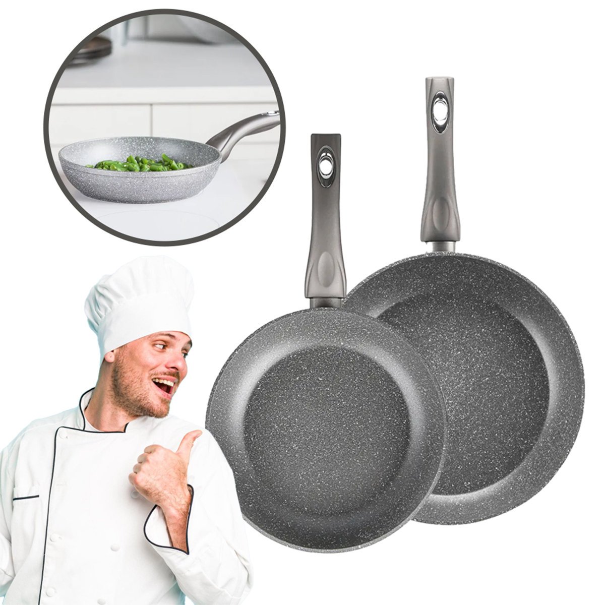 Zdjęcia - Garnek Valdinox Zestaw patelni solidna powłoka  Rock 24/28 cm indukcja i gaz 