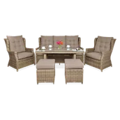 Meble ogrodowe - Meble technorattanowe TRIVENTO 3 DINING + PUFY Brown - Focus Garden - miniaturka - grafika 1