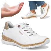 Półbuty damskie - Sneakersy Damskie RIEKER Sportowe Wygodne Wiosenne Wsuwane Lekkie Białe 38 - miniaturka - grafika 1