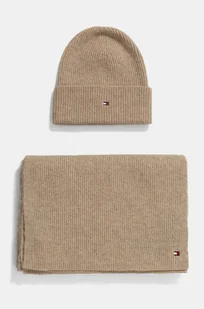 Tommy Hilfiger czapka i szalik z domieszką wełny kolor beżowy AW0AW17124 - Czapki damskie - miniaturka - grafika 1