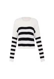 myMo Damski sweter w paski Wełna CZARNA XL/XXL, wełniany biały czarny, XL - Swetry damskie - miniaturka - grafika 1