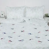 Pościel - Andropol Pościel satynowa 160x200 Sofia 3 Liście ptaki miętowa kolorowa 18842 - miniaturka - grafika 1