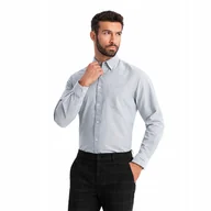 Koszule męskie - Elegancka koszula męska oxford z haftem jasnoszara V2 OM-SHOS-0173 L - miniaturka - grafika 1