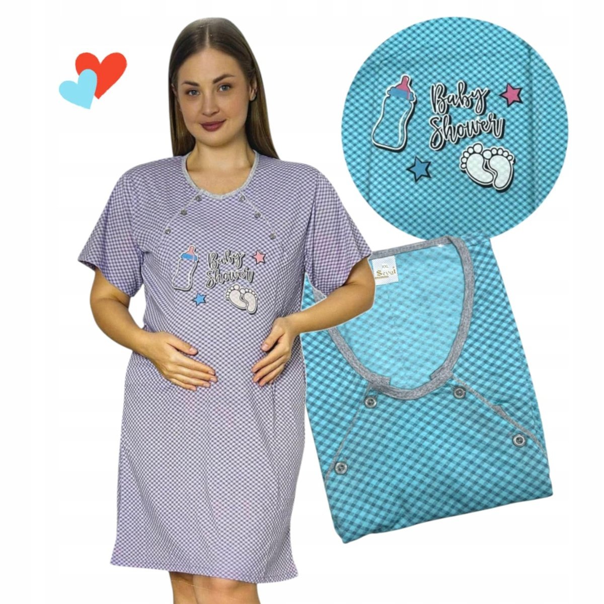KOSZULA CIĄŻOWA BABY SHOWER piżama nocna bawełna karmienie urocza 46 48 3XL