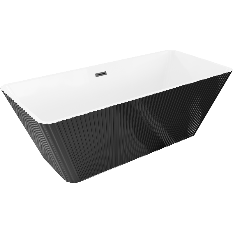 Mexen Tava wanna wolnostojąca ryflowana 170 x 75 cm, biała/czarna, przelew czarny - 52851707575-70