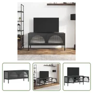 Szafki RTV - Szafka pod telewizor The Living Store czarna 105x35x50 cm szkło i stal - miniaturka - grafika 1