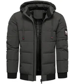 Kurtki męskie - Kurtka męska zimowa z odpinanym kapturem grafitowa Recea - miniaturka - grafika 1