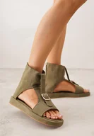 Sandały damskie - Zielone Sandały Typu Botki Ozdobione Metaliczną Klamrą z Przodu Adrasaia - miniaturka - grafika 1