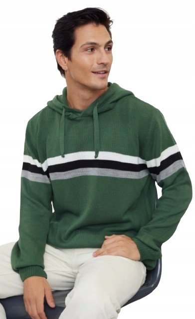 TRENDYOL MĘSKI ZIELONY SWETER W PASKI Z KAPTUREM WZÓR MELANŻ M X_A