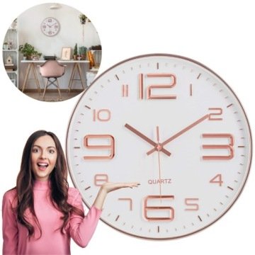 Zegar Ścienny Duży Okrągły Bezgłośny Złoty Czytelny 30 cm Na Ścianę Płynący