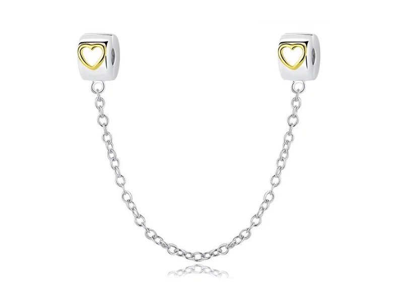 Pandora Valerio.pl Rodowany srebrny podwójny wiszący charms chain serce serduszko heart srebro 925 SafetyChain11 SafetyChain11