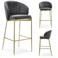 Taborety i hokery - Grafitowy Hoker Do Baru Fabio Na Złotej Podstawie Z Podnóżkiem - miniaturka - grafika 1