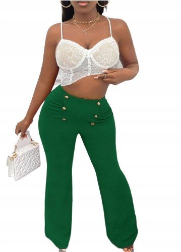 SHEIN SPODNIE ZIELONE GŁADKIE DZWONY CASUAL 34 ŁWJ
